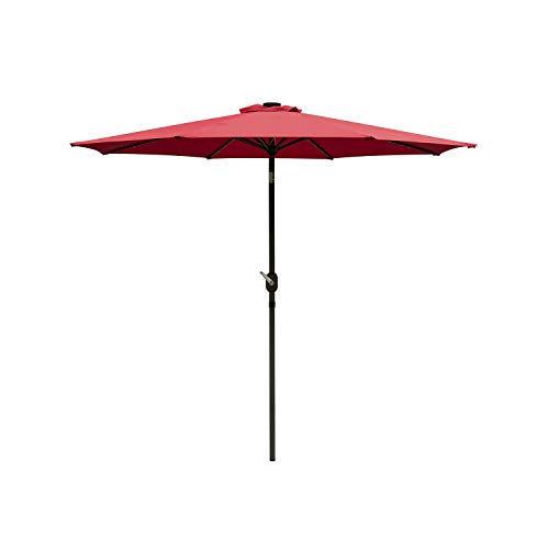 Ainfox 9 FT Solar Patio Umbrella, 32 LED Lighted with Tilt w/Crank Adjustment, 8 Steel Umbrella Ribs, Outdoor Waterproof Fade-Resistant Fabric for Garden, Deck, Backyard, Pool
