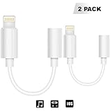 (2 Pack) Lighting to 3.5mm Headphones/Earbuds Jack Adapter Aux Cable Earphones/Headsets Converter Accessories Support iOS 12/11-Upgraded Compatible with iPhone XS/XR/X/8/8 Plus/7/7 Plus/ipad/iPod