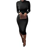 Laiyuan Women Turtleneck Long Sleeve Slim Bodycon Wrap Tunic Pencil Midi Dress Xl Black