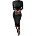 laiyuan Women Turtleneck Long Sleeve Slim Bodycon Wrap Tunic Pencil Midi Dress XL Black