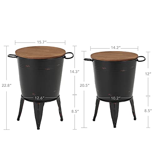 Rustic Storage Farmhouse Accent Side Table, Antique Galvanized Metal End Coffee Cocktail Table