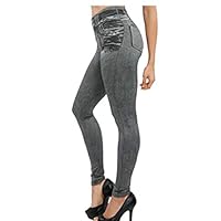 Joe Wenko Womens Legging Stretchy Trousers Sheath High Waist Denim Pants Gray L