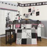 GEENNY Boutique Crib Bedding Set, Beautiful Black White Flower and Dot, 13 Piece