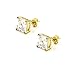 Mens Gold Tone Square Cz Basket Set Princess Cut Clear Stud Earrings 7mm
