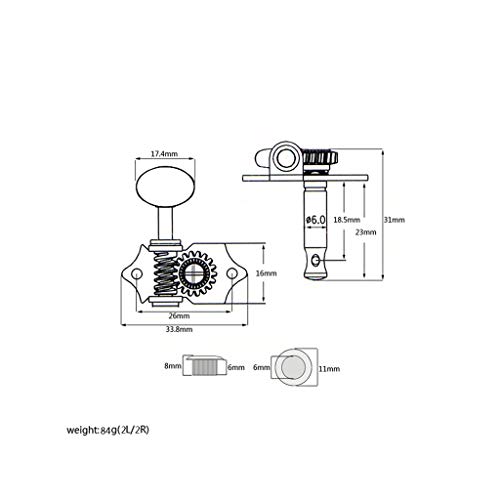 2R2L 9NB Ukulele Tuning Peg Machine Head Tuners For Ukulele 4 String Guitar with Chrome Red Buttons