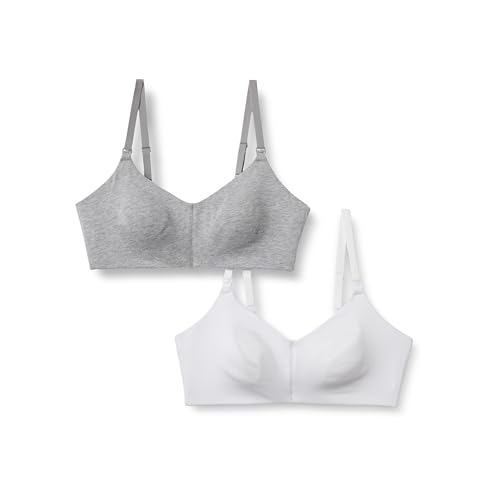 Amazon Essentials Soutien-Gorge D'Allaitement Maintien Élevé En Jersey De Coton Femme, Lot de 2, Blanc/Gris Chiné, 85B