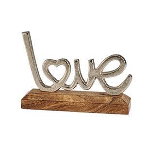 Transomnia Silver Metal Love Sign On Wooden Base Heart Decor