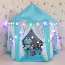 e-Joy Kids Indoor/Outdoor Tent Fairy Princess Castle Tent, Portable Fun Perfect Hexagon Large Playhouse Toys for Girls 55"x 53"(DxH) Blue with LED lights
