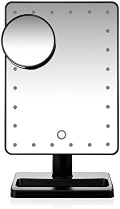 JUHANG 24pcs LED Makeup Mirror Lighted with Touch Screen 180 Degree Rotation and Detachable 10X Magnifying Spot Mirror