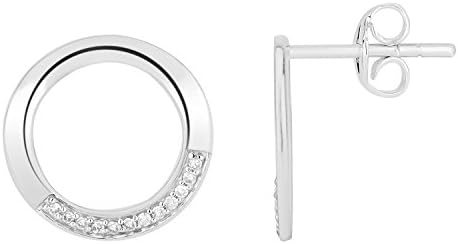 0.05 cttw Round Real Diamond Pave Setting Open Circle Stud Earrings 10k Gold (white-gold)