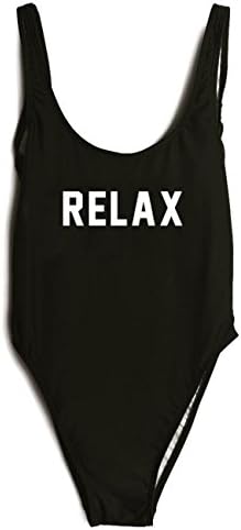 Onlybaby Women's Letter Print RELAX Backless One Piece Swimsuits Large Black