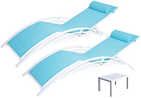 Kozyard Kozylounge Elegant Patio Reclining Adjustable Chaise Lounge Aluminum And Textilene Sunbathing Chair For All Weather With Headrest 2 Pack Kd Very Light Blue W Table Amazon Ae
