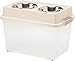 IRIS USA 47 Lbs./45 Qt. Large Elevated Feeder with Airtight Pet Food Storage Container, Dry Food Bin with Removable Dog Bowls in Lid, at Home or Camping Pet Food Container, Clear/Almond