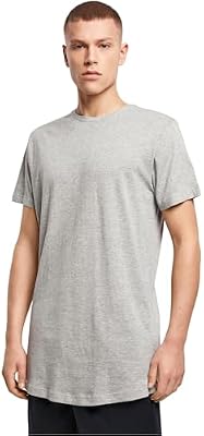 Herren Shaped Long Tee – Langes T Shirt aus Baumwolle mit abgerundetem Saum im Streetwear Style für Alltag Freizeit und Casual Outfits,Heather Grey,5XL