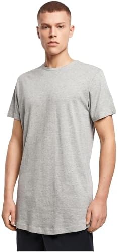 Herren Shaped Long Tee – Langes T Shirt aus Baumwolle mit abgerundetem Saum im Streetwear Style für Alltag Freizeit und Casual Outfits,Heather Grey,5XL