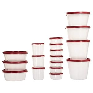 SimpArte Plastic Grocery Container, 17-Pieces, Blushing Red