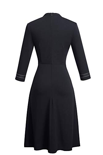 HOMEYEE-Damen-Vintage-Rundhalsausschnitt-34-rmel-Retro-Knielanges-Cocktailkleid-A135