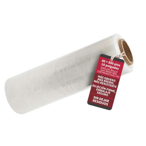 YUREX Emplaye Rollo Calibre 80 que Rinde Más con Menos Vueltas 18 pulgadas x800 pies para Empaque y Embalaje Protege Muebles Pallets en Mudanzas y Almacenaje sin Dejar Residuos Manual y Transparente