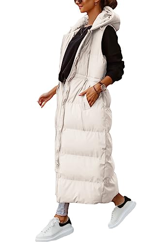 Shanfetl Women's Long Puffer Vest Sleeveless Quilted Hooded Vests Outerwear at Amazon