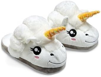 Meidus 1Pair Plush Unicorn Slippers Winter Warm Grown Ups Indoor Slippers