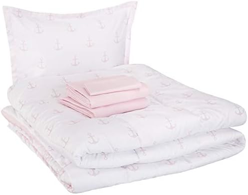 Amazon Com Amazon Basics Easy Care Super Soft Microfiber Kid S Bed In A Bag Bedding Set Twin Pink Anchors Home Kitchen