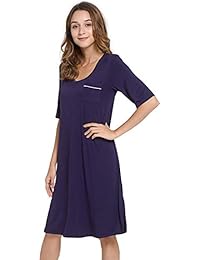 NEIWAI - Camisa de noche de manga corta de bambú para mujer, cuello en V, con bolsillo