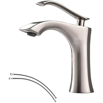 VESLA HOME Commercial Brushed Nickel Single Handle Brass Bathroom Faucet,Bathroom Vessel Sink Faucet With Two 3/8