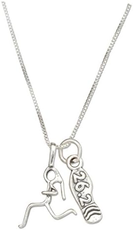 Sterling Silver 18 inch Woman Runner Necklace with Sneaker 26.2 Marathon Pendant