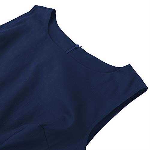 OWIN Women's Vintage 1950's Floral Spring Garden Rockabilly Swing Prom Party Cocktail Dress Navy Blue