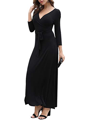 Aphratti Women's Maxi Dresses Casual Fall 3/4 Sleeve V Neck Faux Wrap Flowy Long Dress