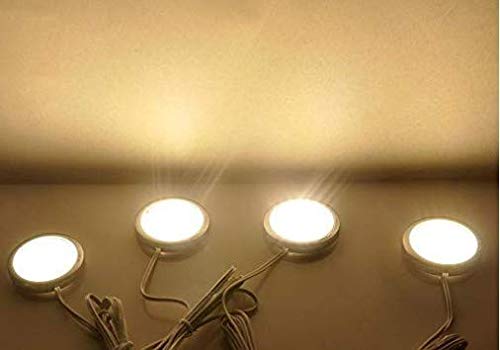 Cefrank LED Display Lighting Under Cabinet Kit - Plug-in 4 Pack Puck Light - Warm White 3000K