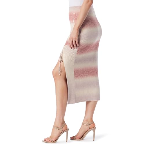 JESSICA SIMPSON WOMEN’S LOTI PULL ON LACE UP RIBBED SWEATER SKIRT WITH SIDE SLIT STANDARD, CHILI OIL
