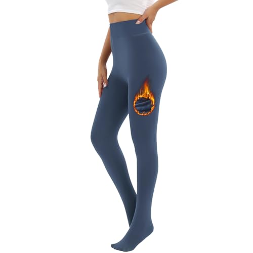 DARKTERROR FLEECE LINED TIGHTS WOMEN, WARM FLEECE LINED LEGGINGS WOMEN FOR WINTER, THERMAL PANTYHOSE THICK VELVET PANTS NAVY