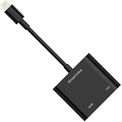 Lightning digital av adapter,iSmartOnline iphone lightning hdmi adapter to 1080P TV,Monitor,Projecto for iPhone 8/Plus, X, iPhone 7/7Plus, iPad Air/Mini/Pro, iPod, Plug and Play (HDMI adapter)