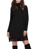 Leadingstar Women Turtleneck Lace Splice Loose Casual T Shirt Dress (Black, XL)