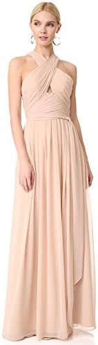 Monique Lhuillier Bridesmaids Women's Halter Gown with Cutout, Bamboo, 8