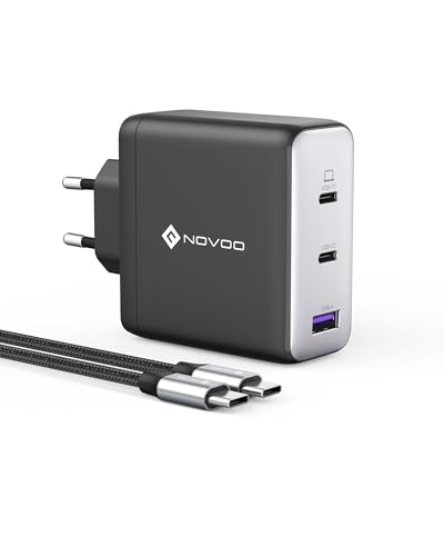 NOVOO 120W USB C Charger with 1 PD 100W Type C Cable, Compact 3-Port GAN III PPS Wall Charger, for MacBook Pro 14", DELL XPS 13, iPad Pro, iPhone 15, Galaxy S23, Note 20, Apple Watch