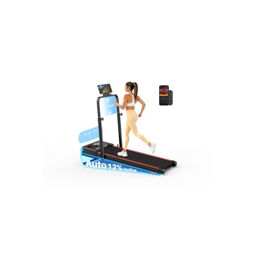 Foldable Walking Pad Treadmill with Auto Incline 12% & Handle Bar 5-Level