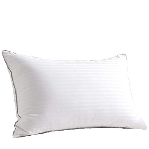 SNOWMAN White Goose Down and Feather Bed Pillow - Meduim Firm,1000 Thread Count 1cm Stripe 100% Egyptian Cotton Cover,Hypoallergenic(Queen:1 Pillow)