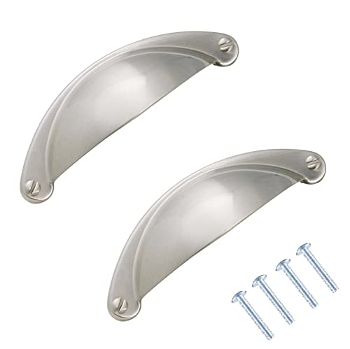 TERF® Traditional Brushed Nickel Cabinet Pull Handle 64mm Semi Circle Handle Pull Knob Including Fixing Screw for Use Window Drawer Cupboard Cabinet Wardrobe Door Gate - Pack of 2