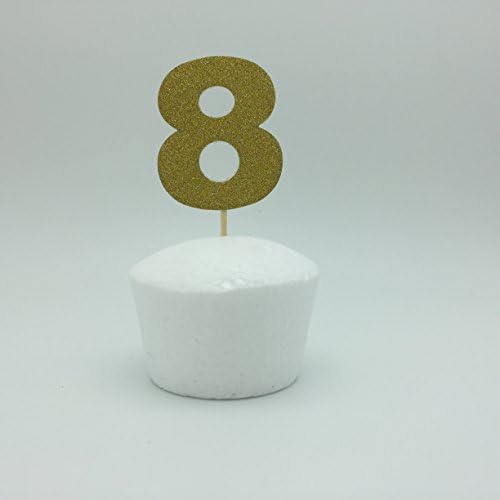 Double Sided Gold Number 8 Cupcake Toppers Cake Toppers Set of 12