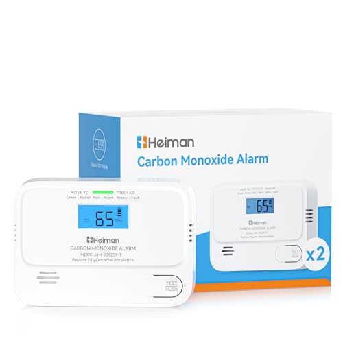 Heiman Carbon Monoxide Detector, 10-Year Battery Carbon Monoxide Alarms for Home, CO Alarm with Digital LCD Display, Audible & Visual, Pre-Alarm - BSI rated, EN 50291 Standard - 2 Pack