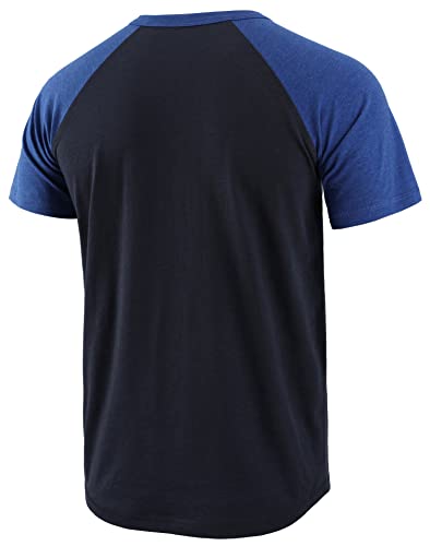 HETHCODE MEN’S CLASSIC SLIM FIT SHORT RAGLAN SLEEVE BASEBALL WORKOUT GYM HIKING HENLEY T SHIRTS NAVY/H.BLUE XL