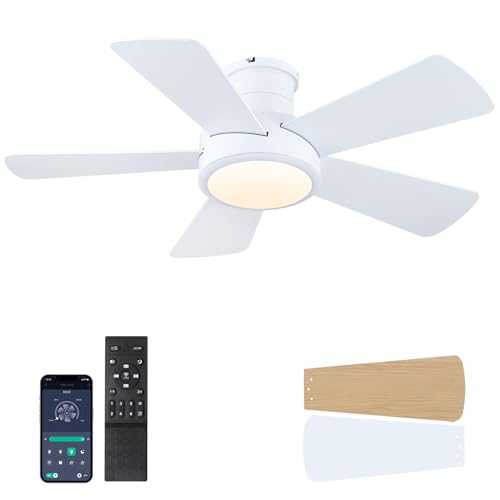 Photo 1 of Dannilong 40 inch Modern Ceiling Fans with Lights Remote/APP Control, Low Profile Reversible Ceiling Fans Flush Mount 6 Speeds Ceiling fan Light for Patio Kitchen Bedroom,White