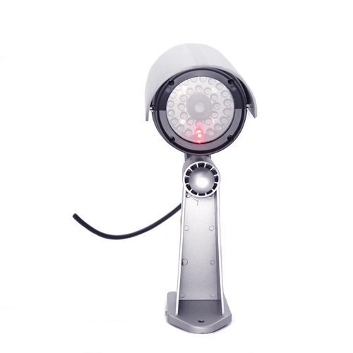 HOSL 2 Pack Outdoor Fake , Dummy Security Camera with Blinking Light (Silver) - Thumbnail 3