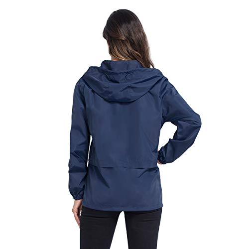 Lightweight Waterproof Raincoat, Women Packable Hooded Raincoat Windbreaker Jacket with Pockets M Navy Blue