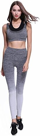 Sports Bra Pants 2 Pieces Set- Yoga Suit Workout Leggings Running Bra Tights (Grey Bra M+Pants S/M)