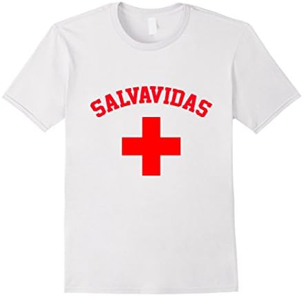 Mens Lifeguard Salvavidas Red &amp; White Swimming Pool T Shirt Medium White