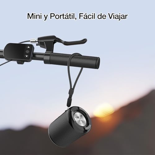 1 Hora Bocina Bluetooth Portátil 5W, Mini Bocina Inalámbrica con USB-C, Radio FM, TWS, USB/TF/AUX, Manos Libres, Batería 1500mAh, Bocina Pequeña para Viaje, Oficina y Casa, Negro