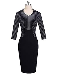 Homeyee B479 - Vestido profesional para mujer (manga 3 4, a rayas)